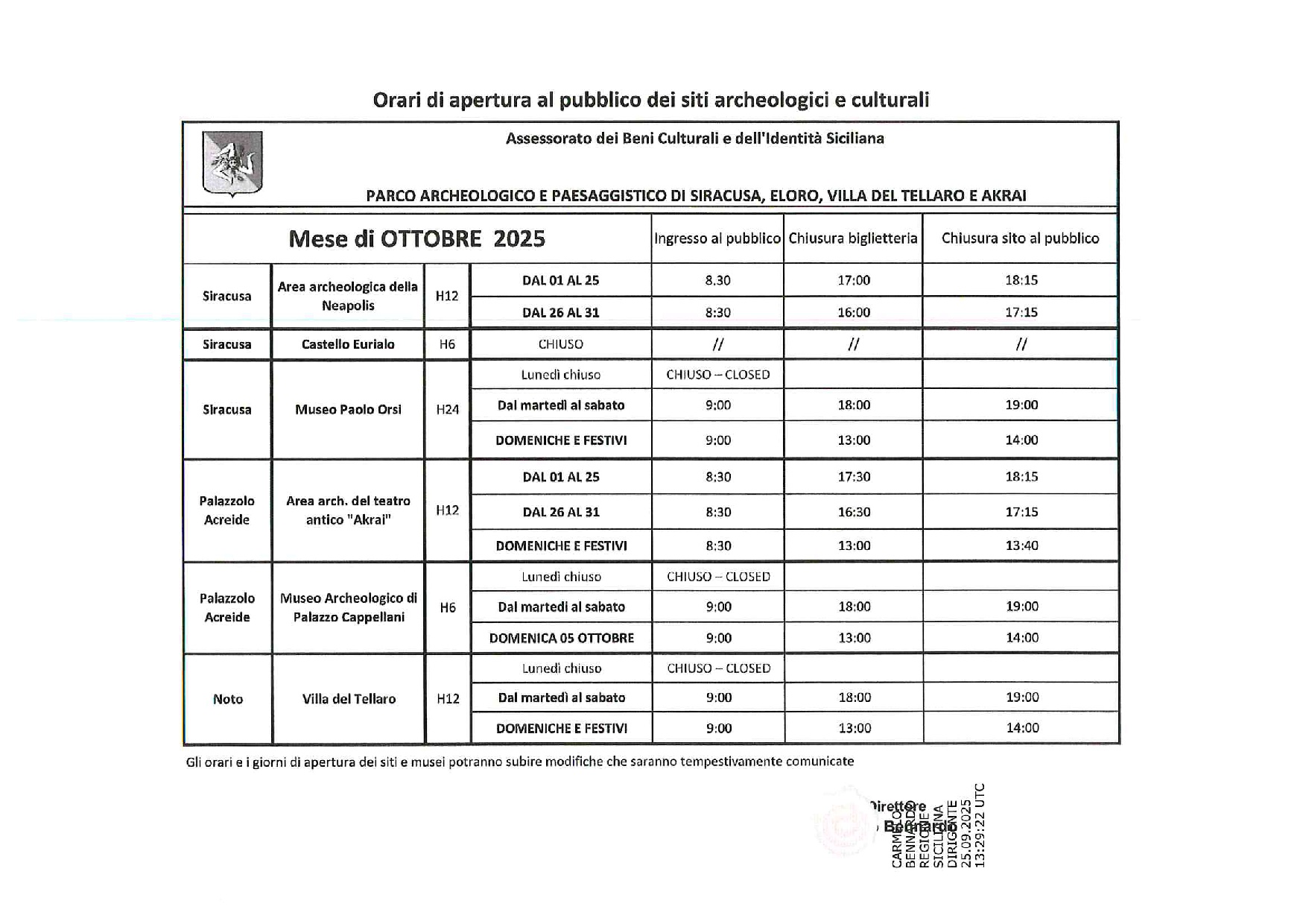 mese di ottobre parco archeologico